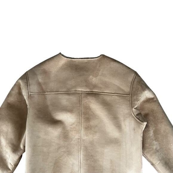 Xirena Women’s Thayer Suede Driftwood Tan Shearling Collarless Boxy Jacket Sz S - Picture 7 of 10